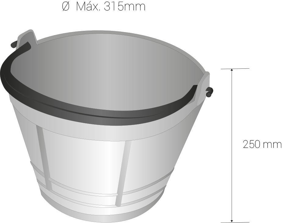 Height 250 milimeters, maximun diameter 315 milimeters