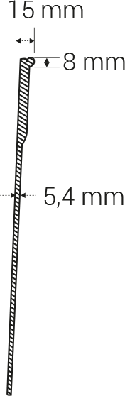 General thickness 5,4mm; upper thickness 15x8mm