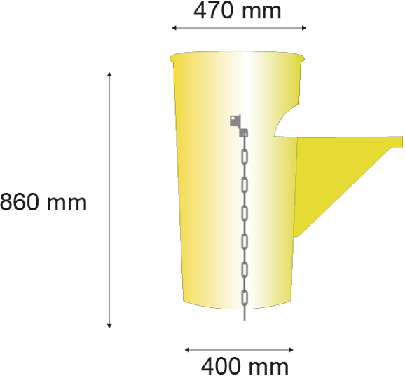 Length 860mm; upper diameter 475mm, lower diameter 373mm
