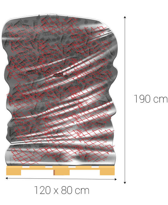 Dimensions pallet in milimeters: 120 x 80, 190 height