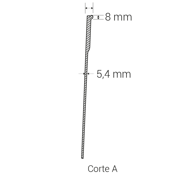 Upper thickness: 8 mm